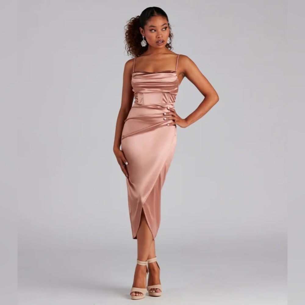 Windsor Satin Wrap Midi Dress